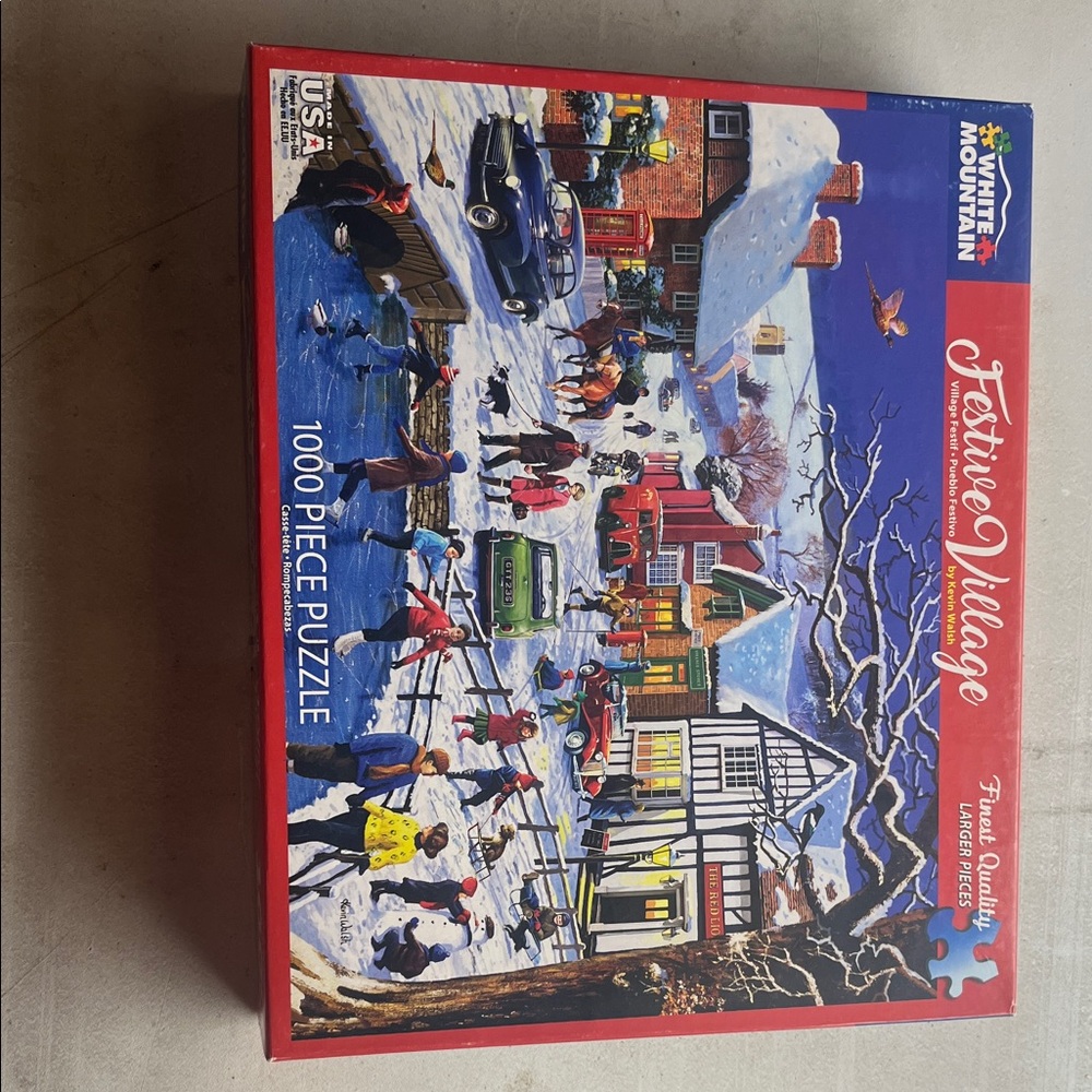 White Mountain Festive Village Puzzle - Red and Blue